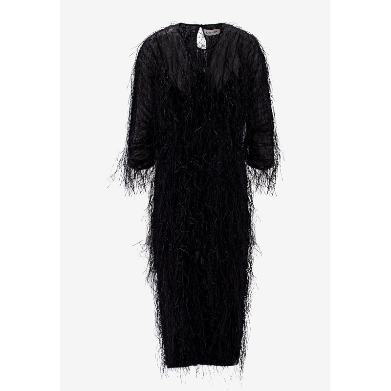 Feather-Embellished Midi Dress