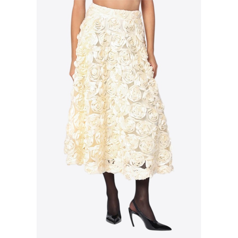 Floral Appliqus Midi Skirt