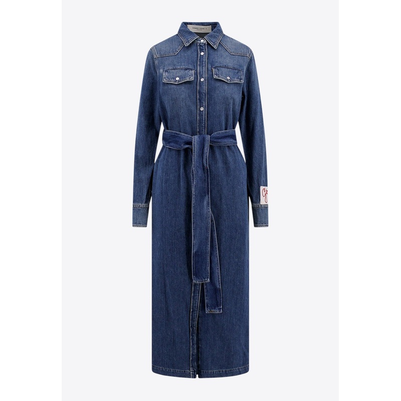 Logo Patch Denim Midi Shirt Dress
