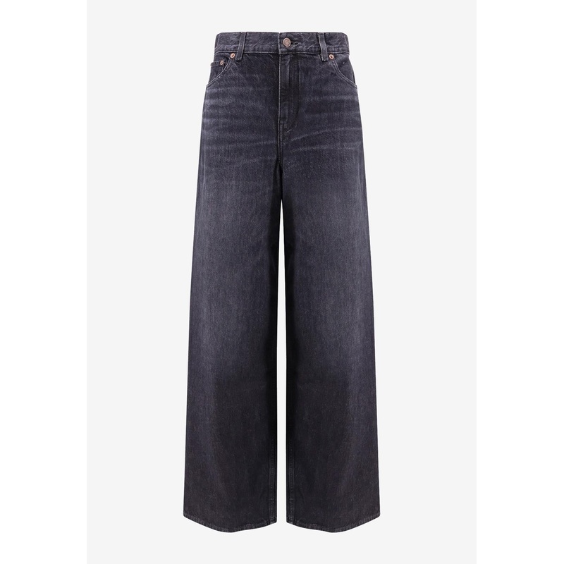 Logo Patch Wide-Leg Faded Jeans