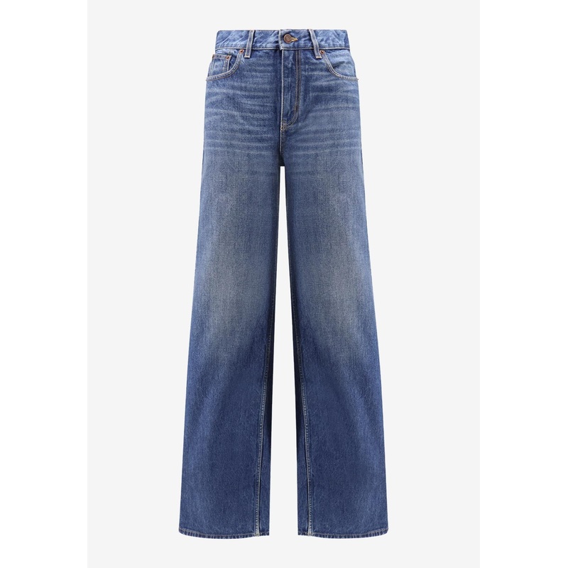 Logo Patch Wide-Leg Washed Jeans