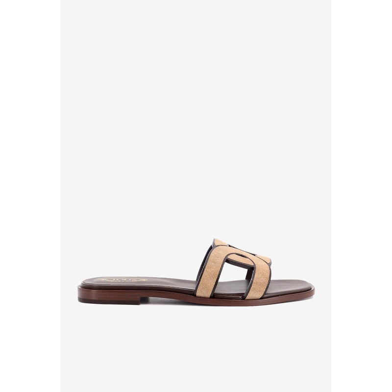 Logo Suede Flat Sandals