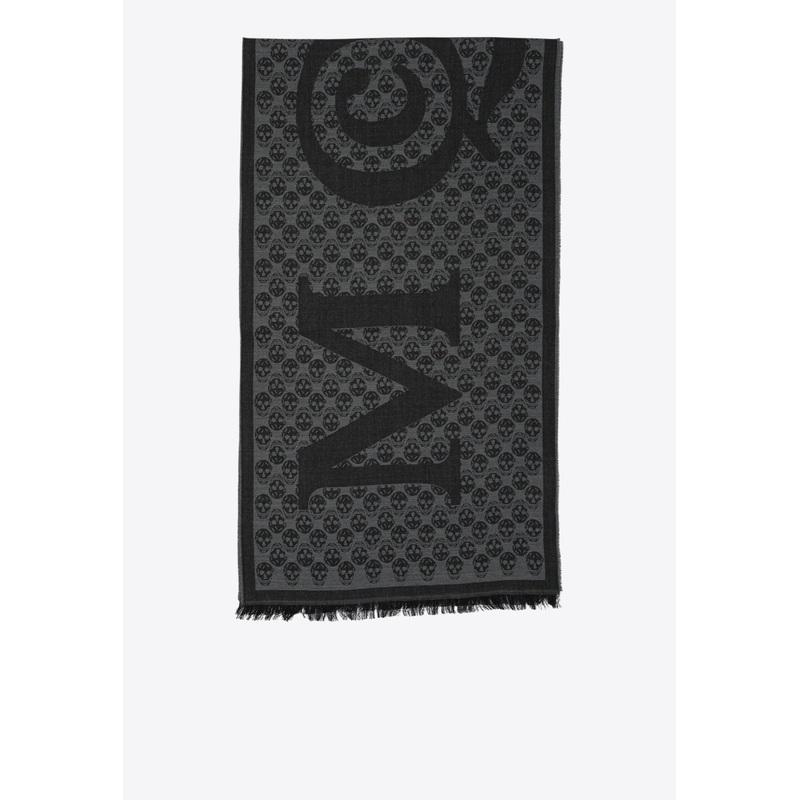 Maxi Logo Skull Print Wool Scarf