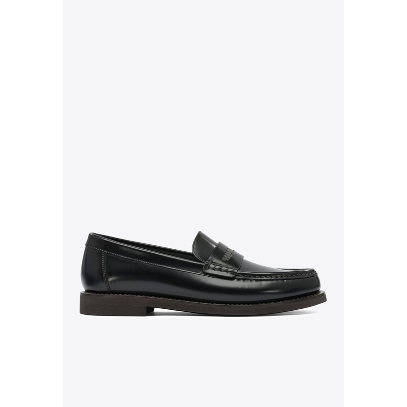 Monili Chain Leather Penny Loafers
