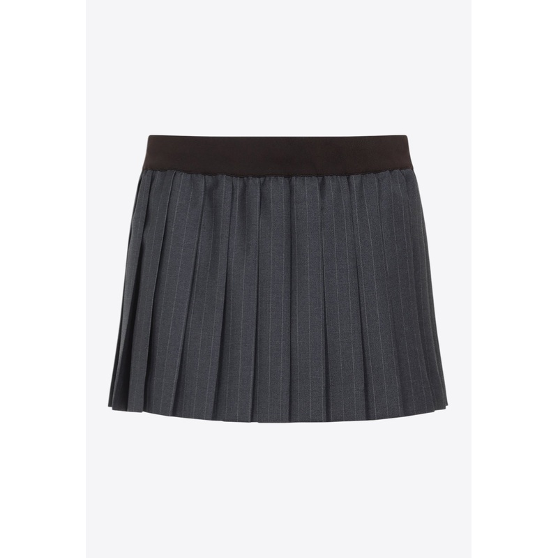 Pleated Pinstriped Mini Skirt