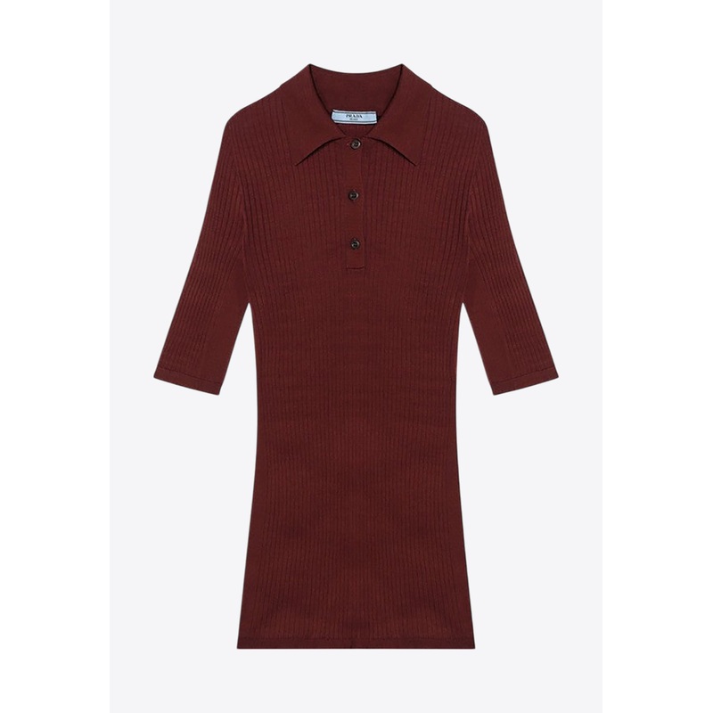 Rib Knit Short-Sleeved Polo Top