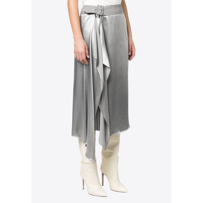 Satin Draped Midi Skirt