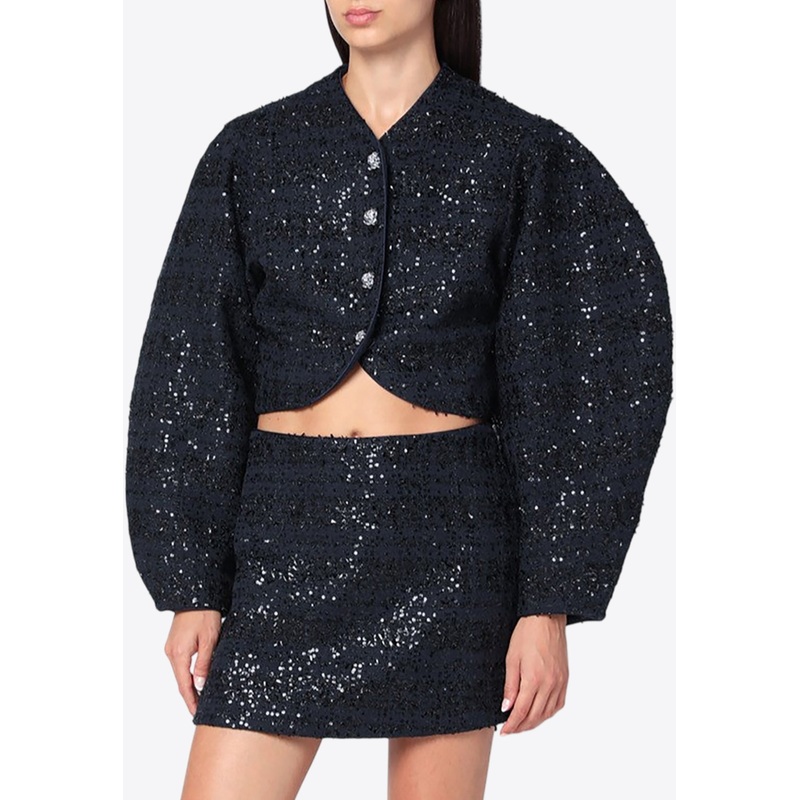 Sequined Embellishment Boucl Cropped Jacket