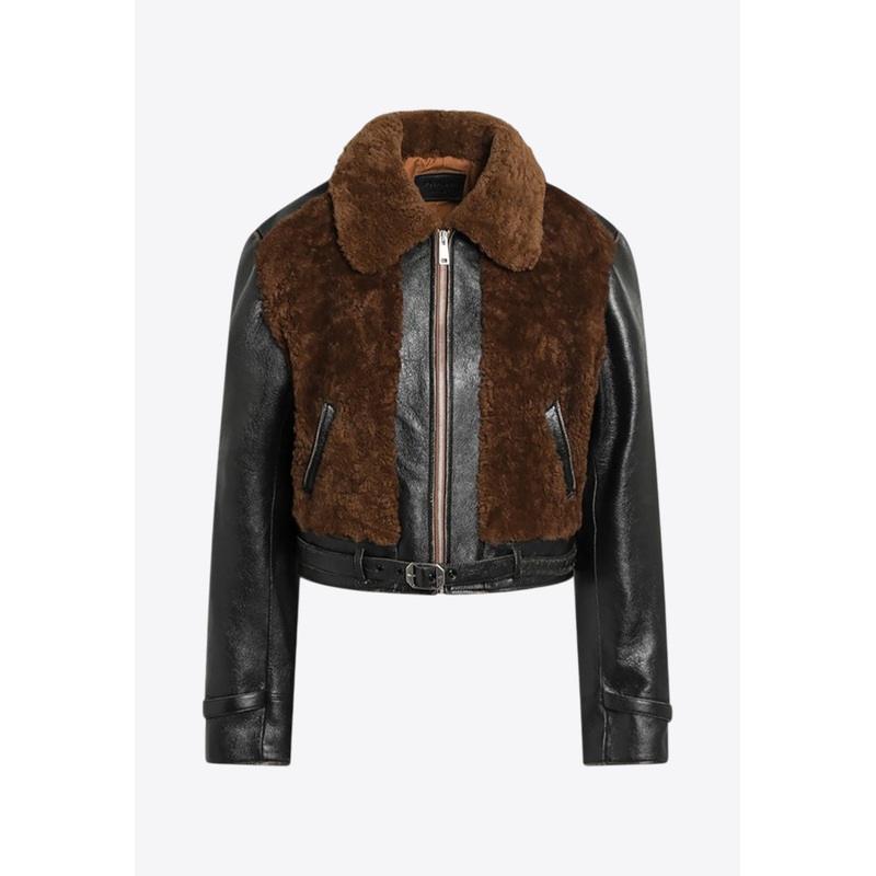 Shearling -Trimmed Leather Cropped Jacket
