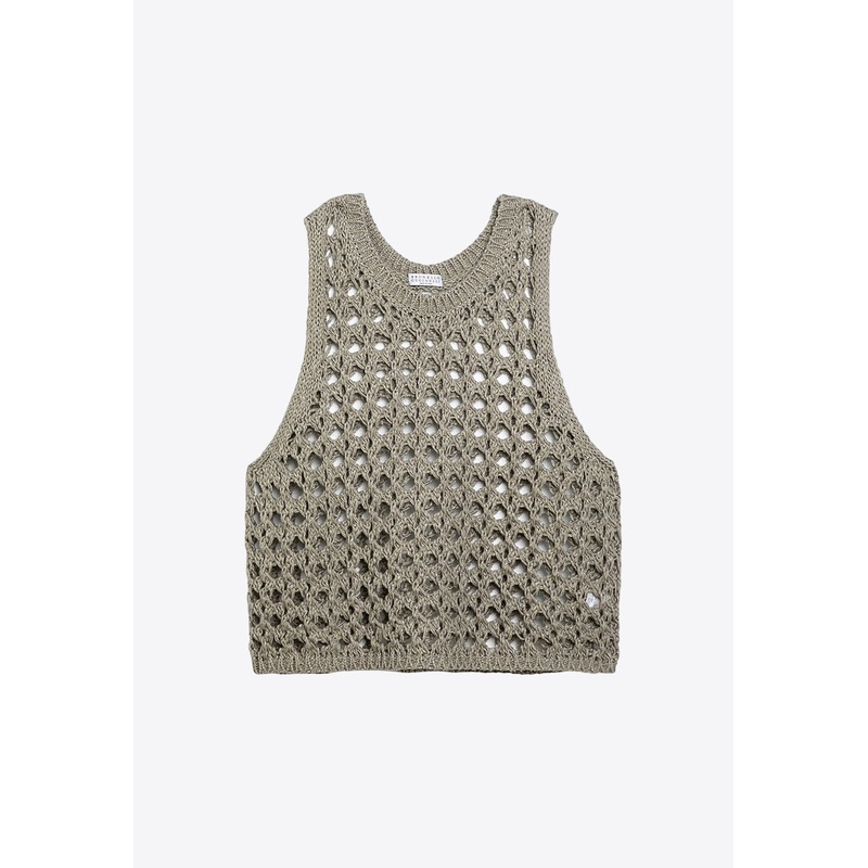 Sleeveless Mesh Knit Top