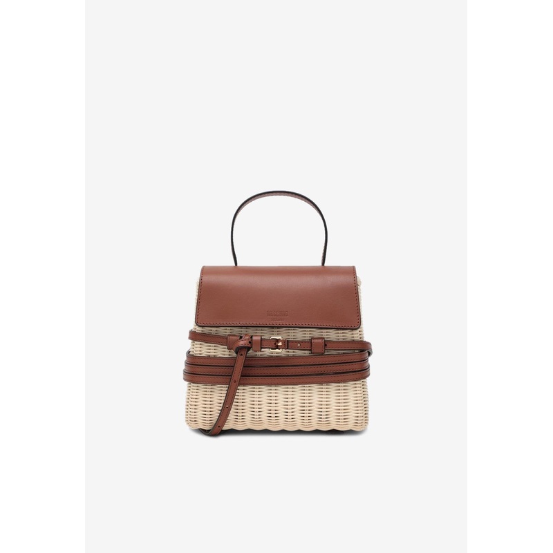 Tie Mie Raffia and Leather Top Handle Bag