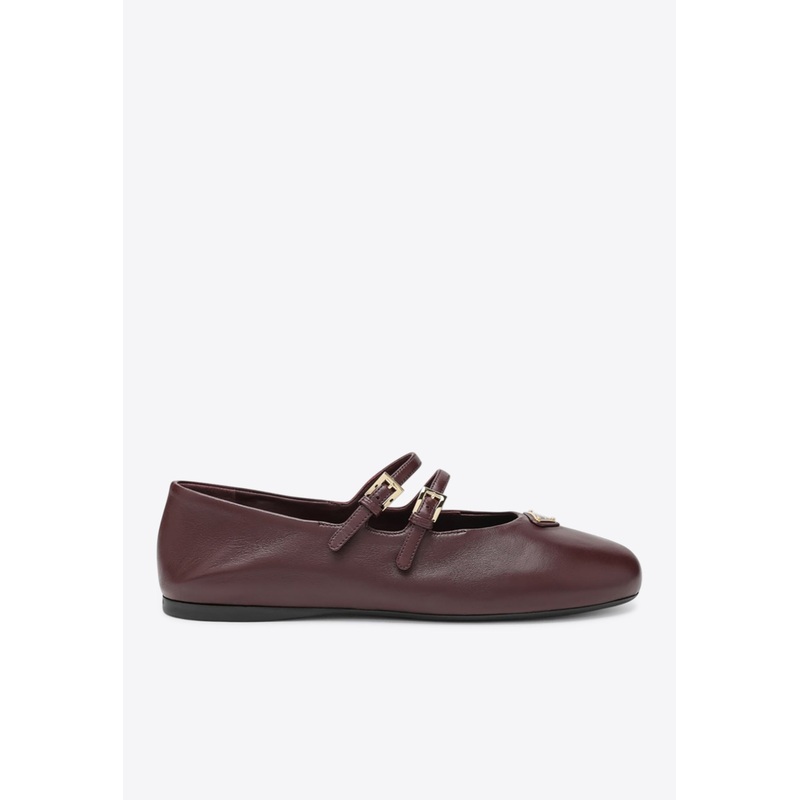 Triangle Logo Leather Ballet Flats