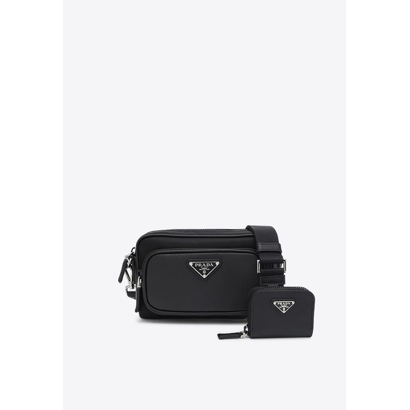 Triangle Logo Saffiano Leather Messenger Bag
