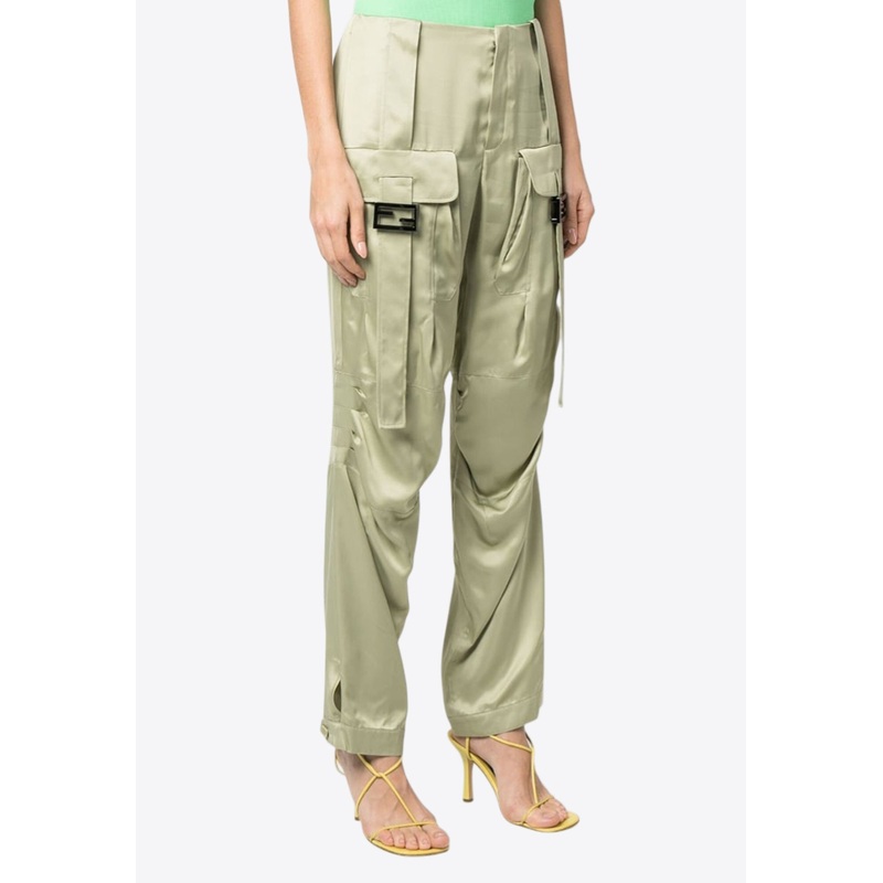 Wide-Leg Satin Cargo Pants