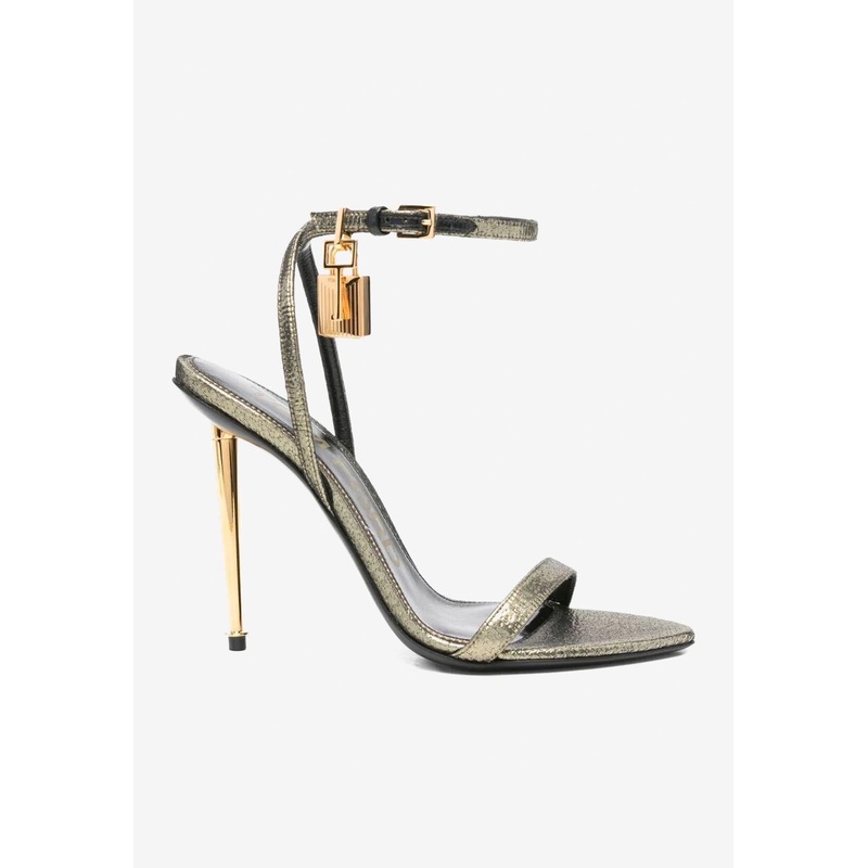 105 Hammered-Effect Fabric Padlock Pointy Sandals