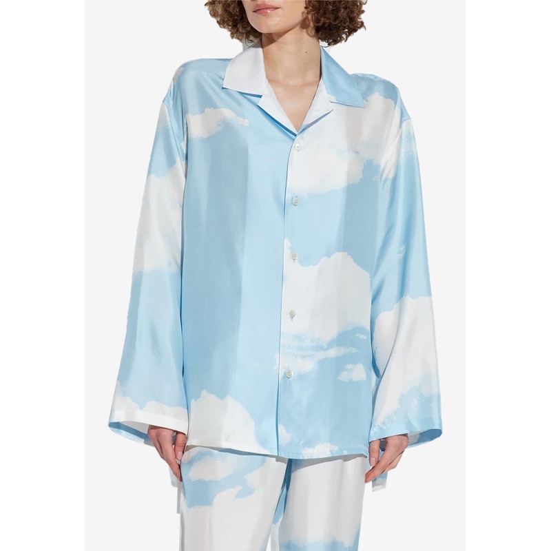 Clouds Print Silk Satin Shirt