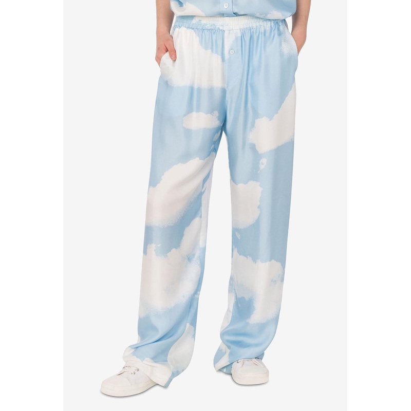 Clouds Print Silk Twill Pants