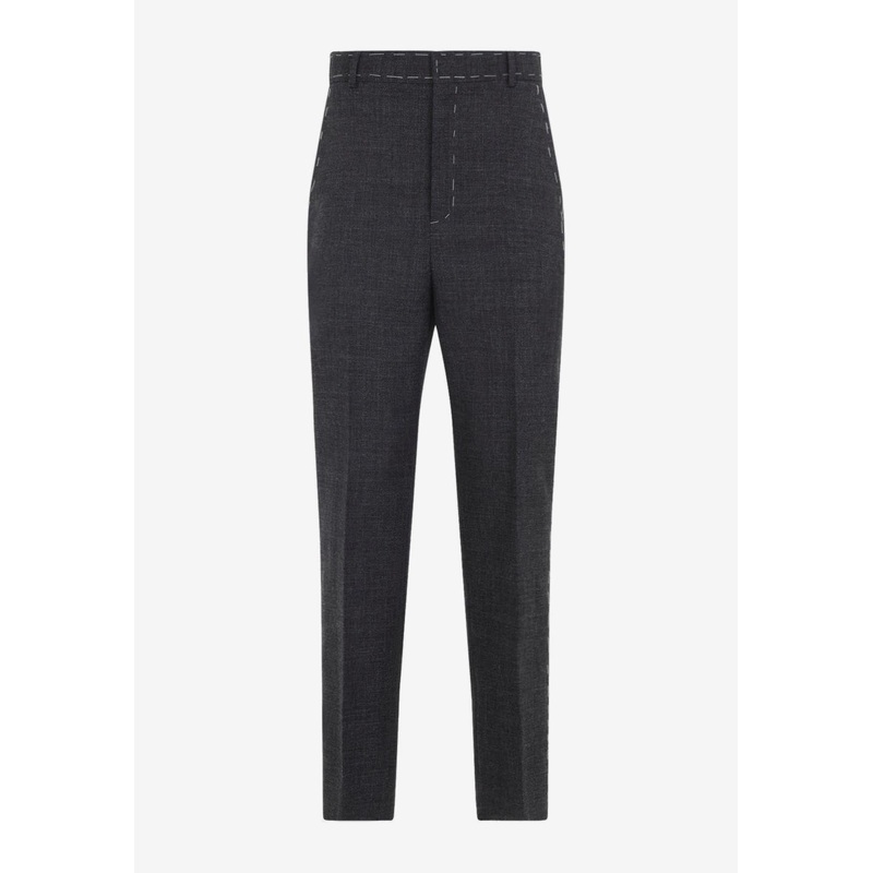 Contrasted-Stitch Wool Pants
