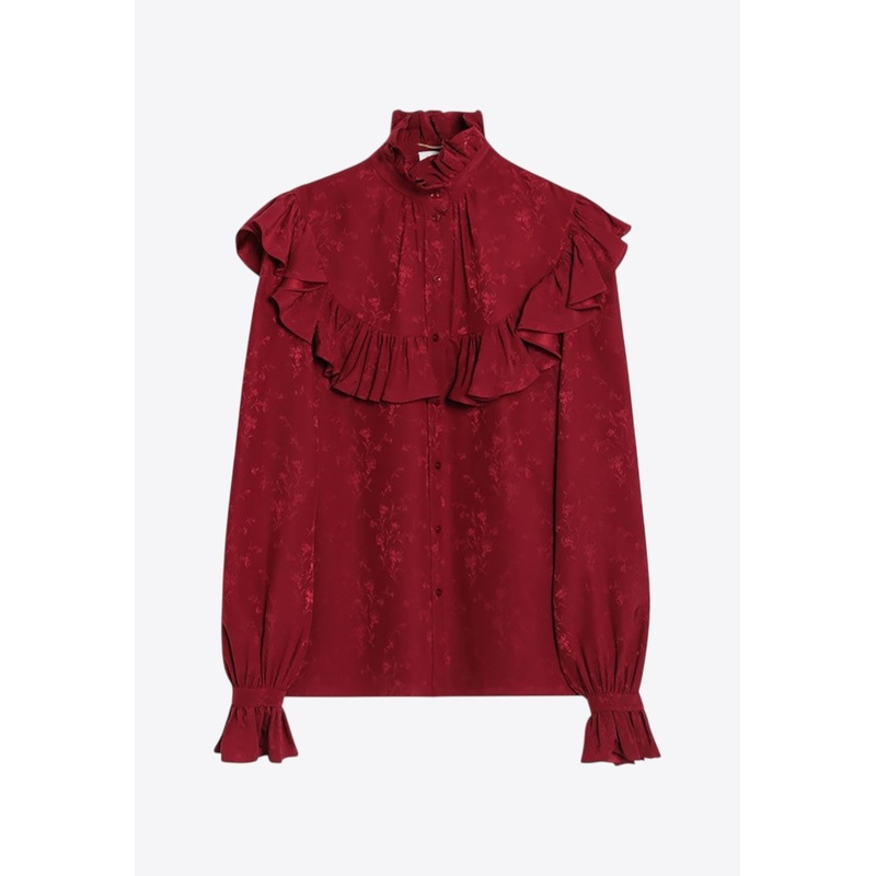 Damask Floral Jacquard Silk Shirt