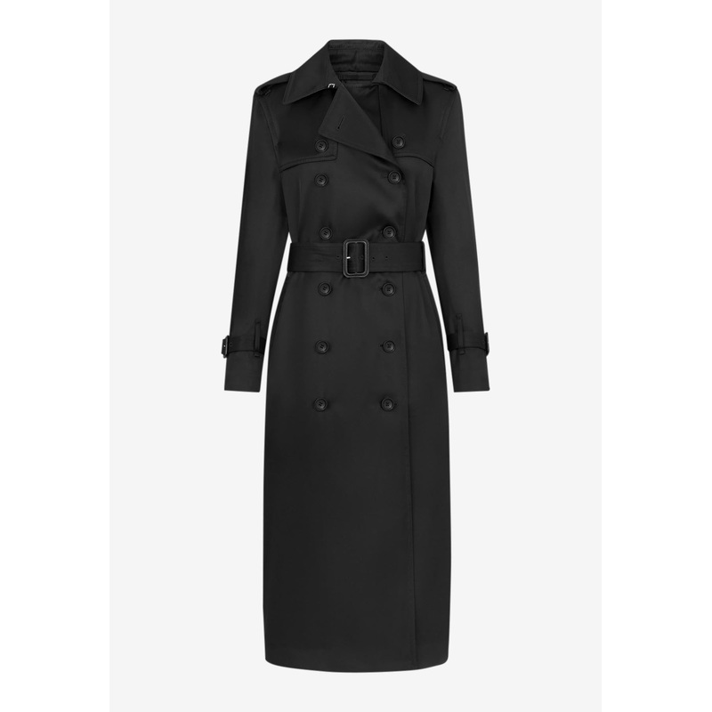 Double-Breasted Trench Coat with Leather Undercollar