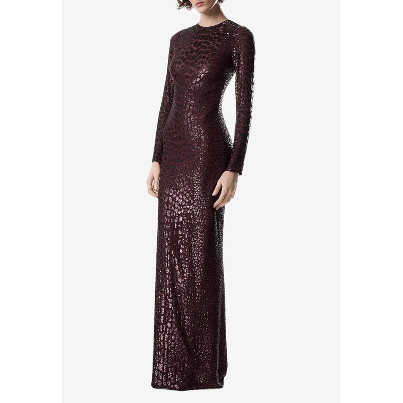 Embroidered Croc-Effect Gown