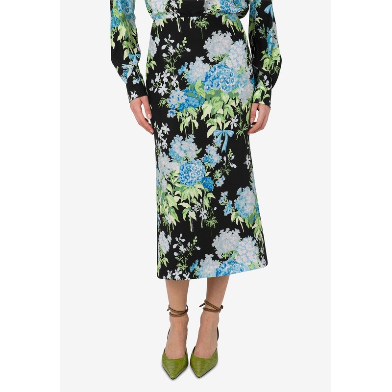 Floral Print Silk Satin Midi Skirt