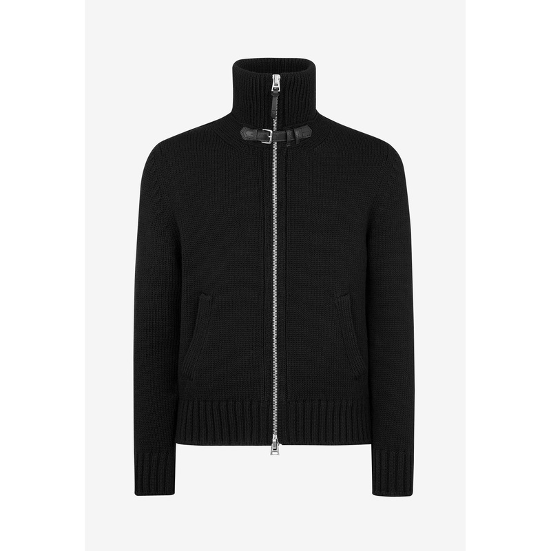 High-Neck Zip-Up Wool Cardigan