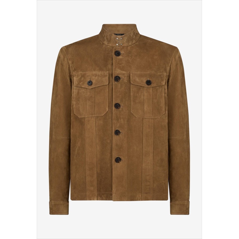 Light Suede Stand Collar Overshirt