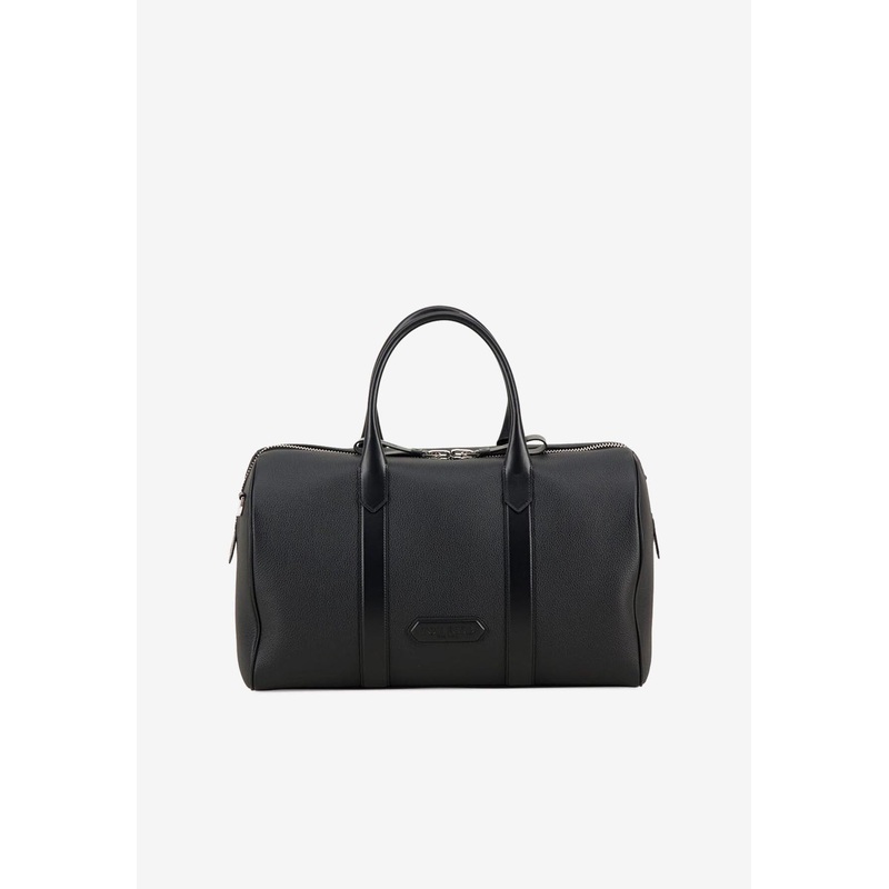 Logo Patch Grained Leather Duffle Bag