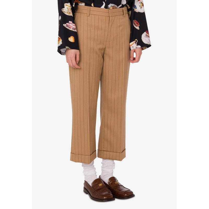 Pinstripe Cropped Wool Pants