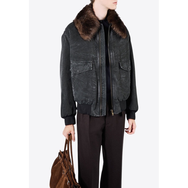 Shearling-Collar Zipped Blouson Jacket