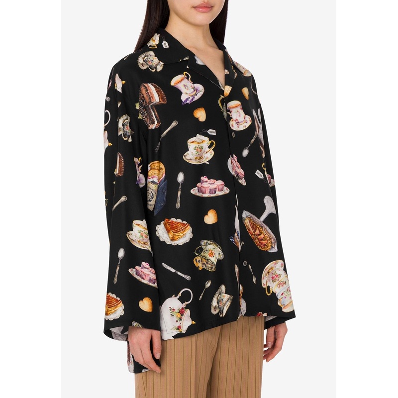 Tea Time Printed Silk Satin Shirt