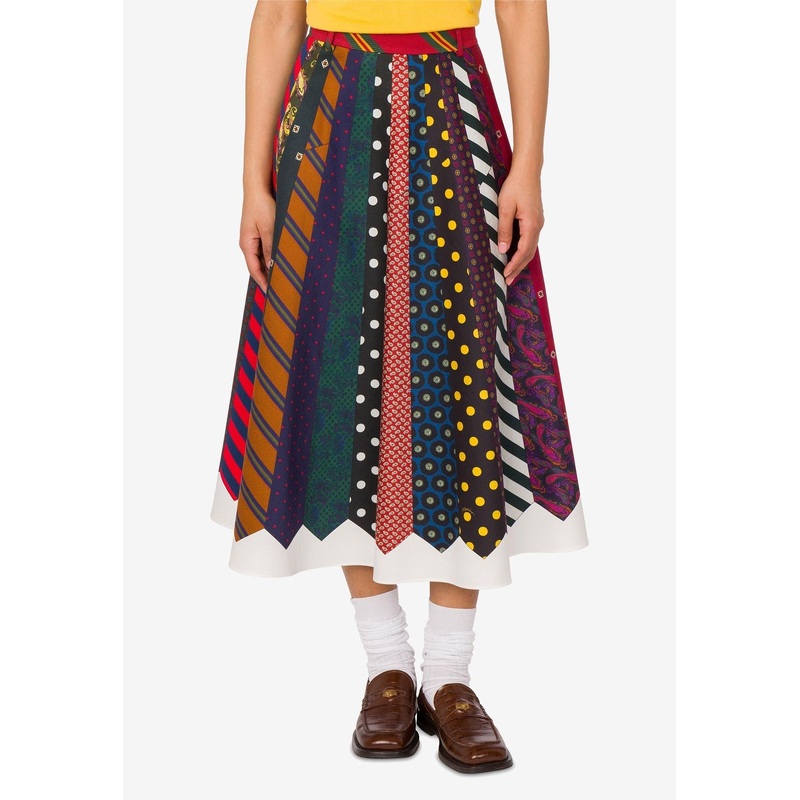 Ties Print Flared Midi Skirt