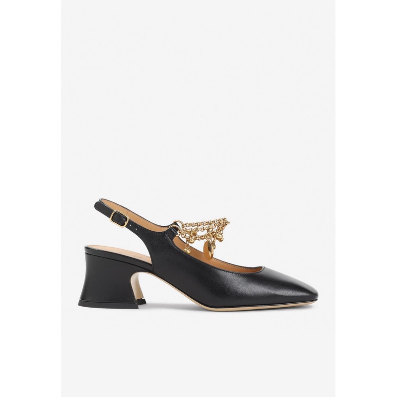 Charms 55 Chain-Embellished Leather Pumps