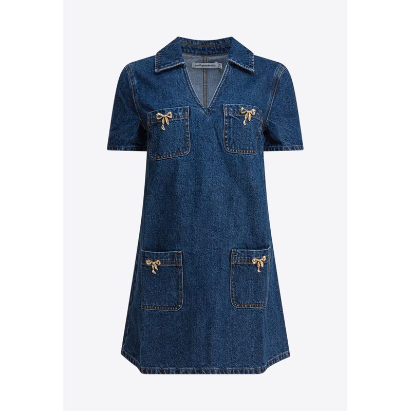 Crystal Bow Mini Denim Dress