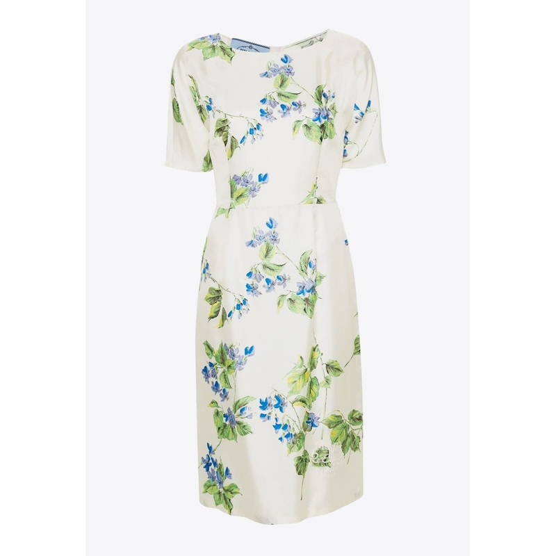 Floral Print Silk Twill Dress