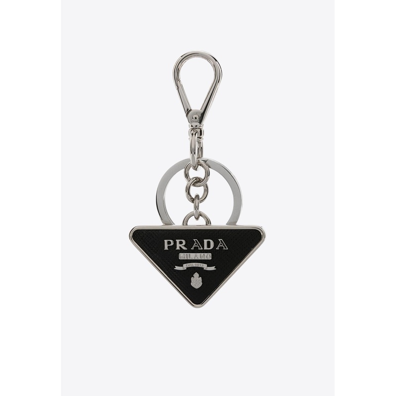 Leather and Metal Triangle Logo Key-Ring