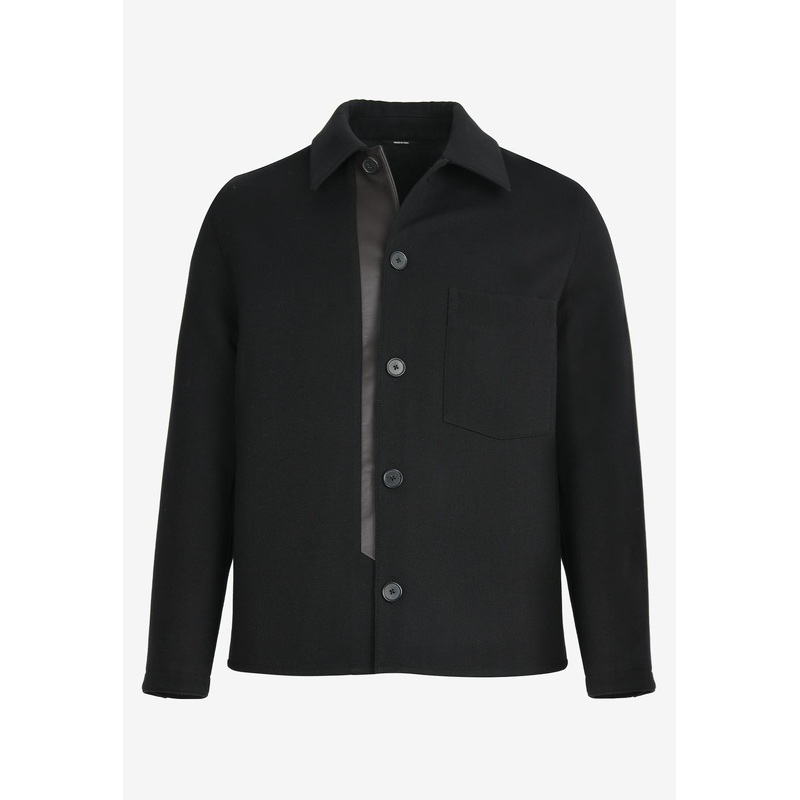 Leather-Insert Overshirt in Wool