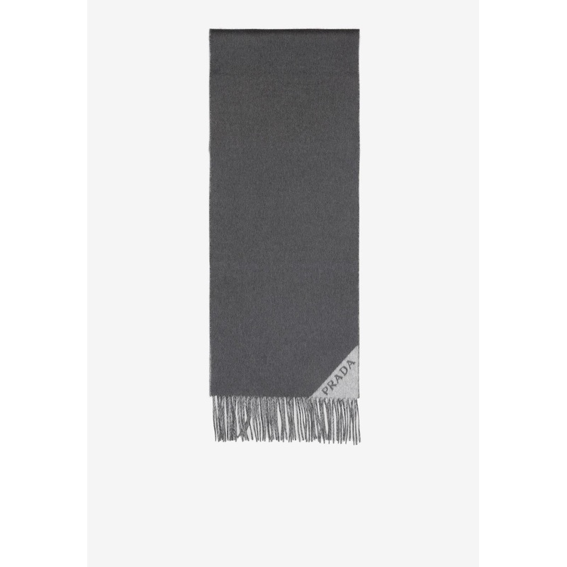 Logo Jacquard Fringed Cashmere Scarf