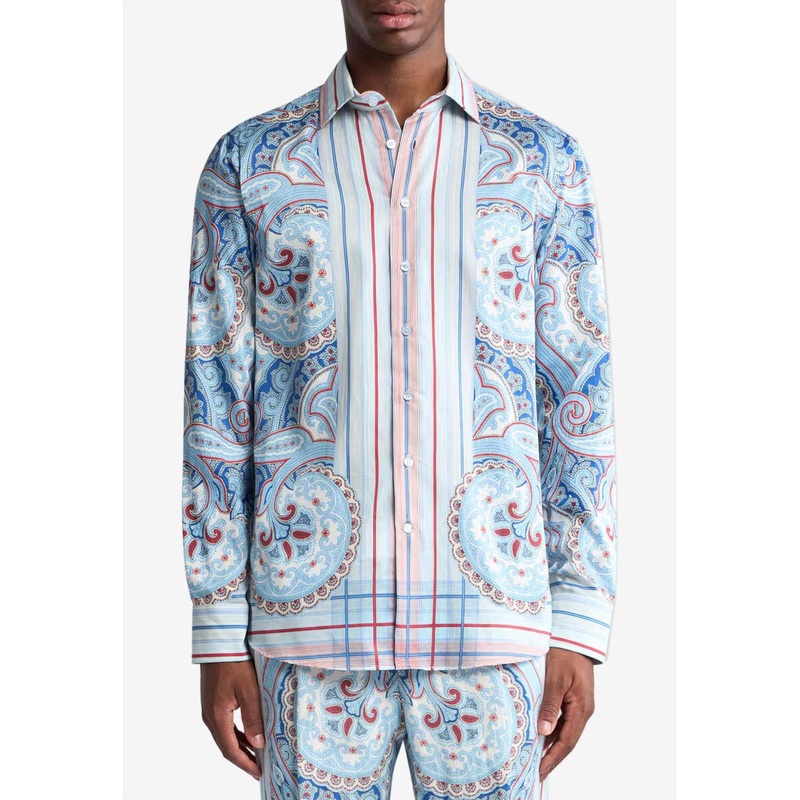 Paisley Print Long-Sleeved Stripe Shirt