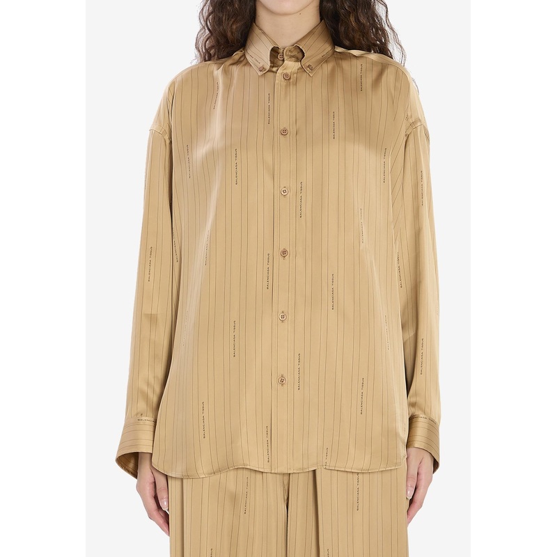 Satin Long-Sleeved Striped Shirt