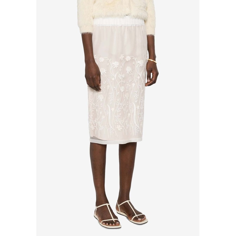 Sorgente Floral Embroidered Midi Skirt