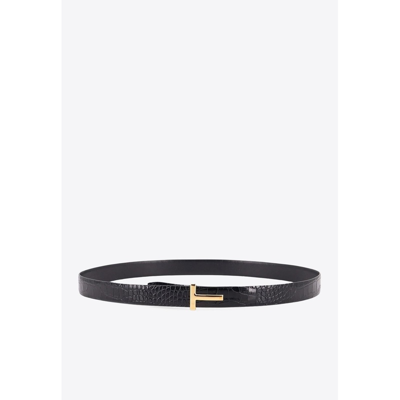 T-Monogram Croc-Embossed Leather Belt