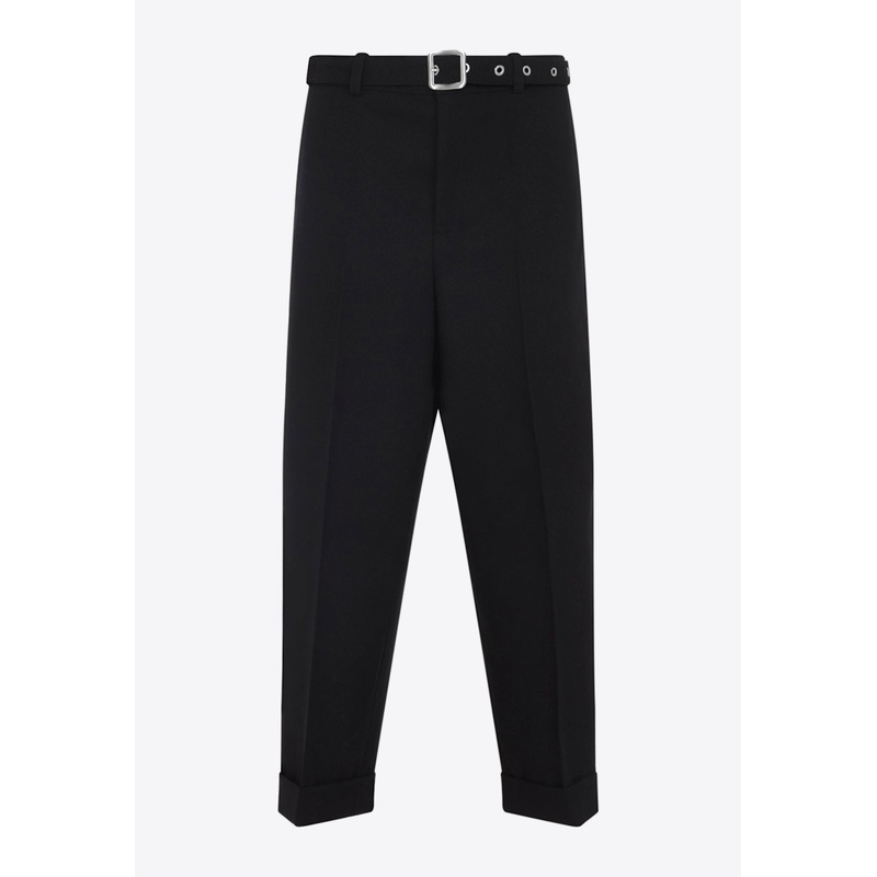 Wool Canvas Belted Trousers