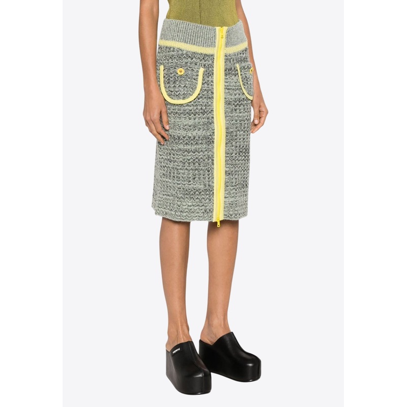 Yi Floral Embroidery Midi Knitted Skirt