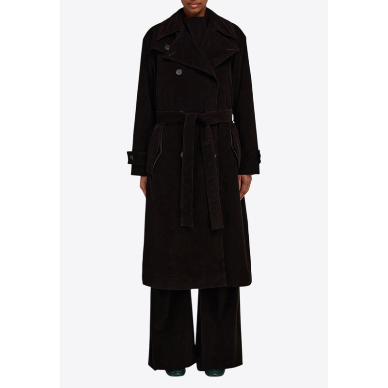 Double-Breasted Corduroy Trench Coat