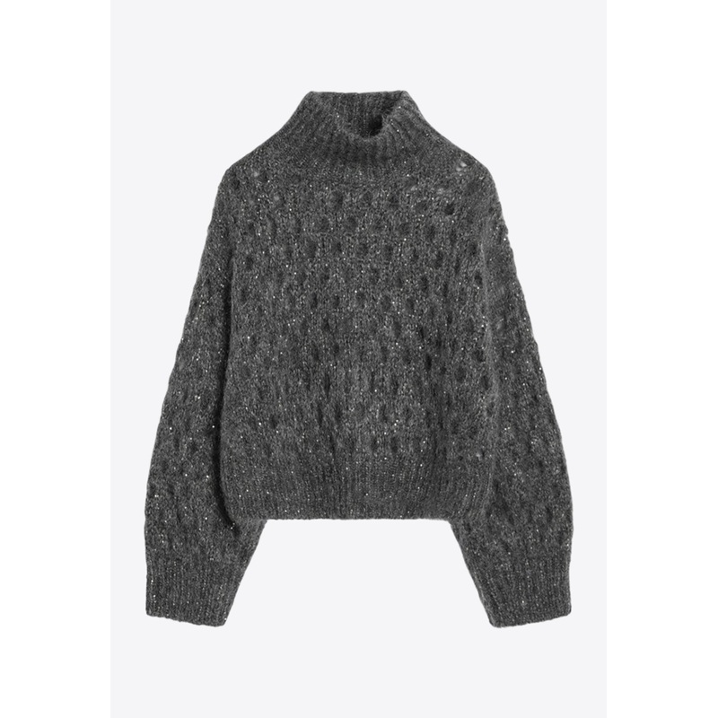 High-Neck Knitted Mohair Sweater