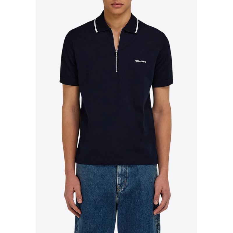 Logo Embroidered Half-Zip Polo T-shirt