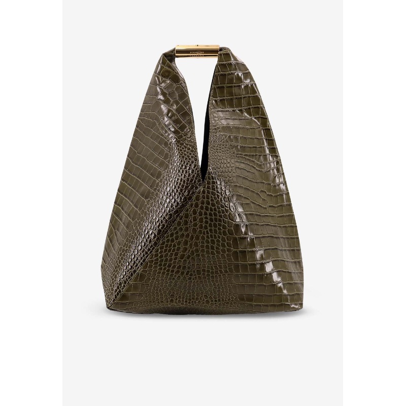 Medium Japanese Shoulder Bag in Croc-Embossed Faux Leather