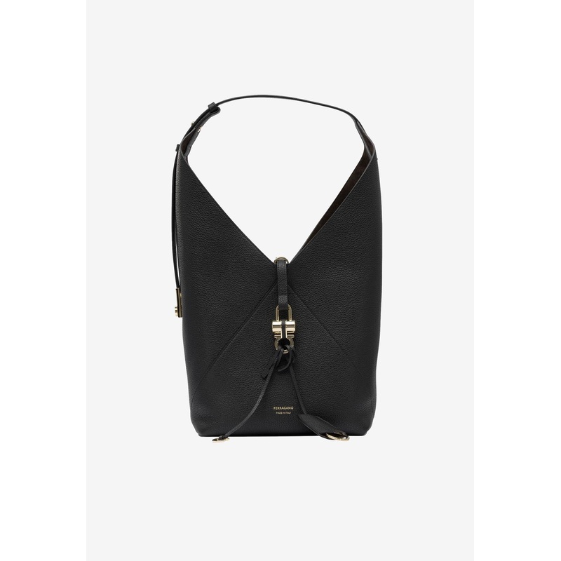 Medium V-shaped Leather Hobo Bag